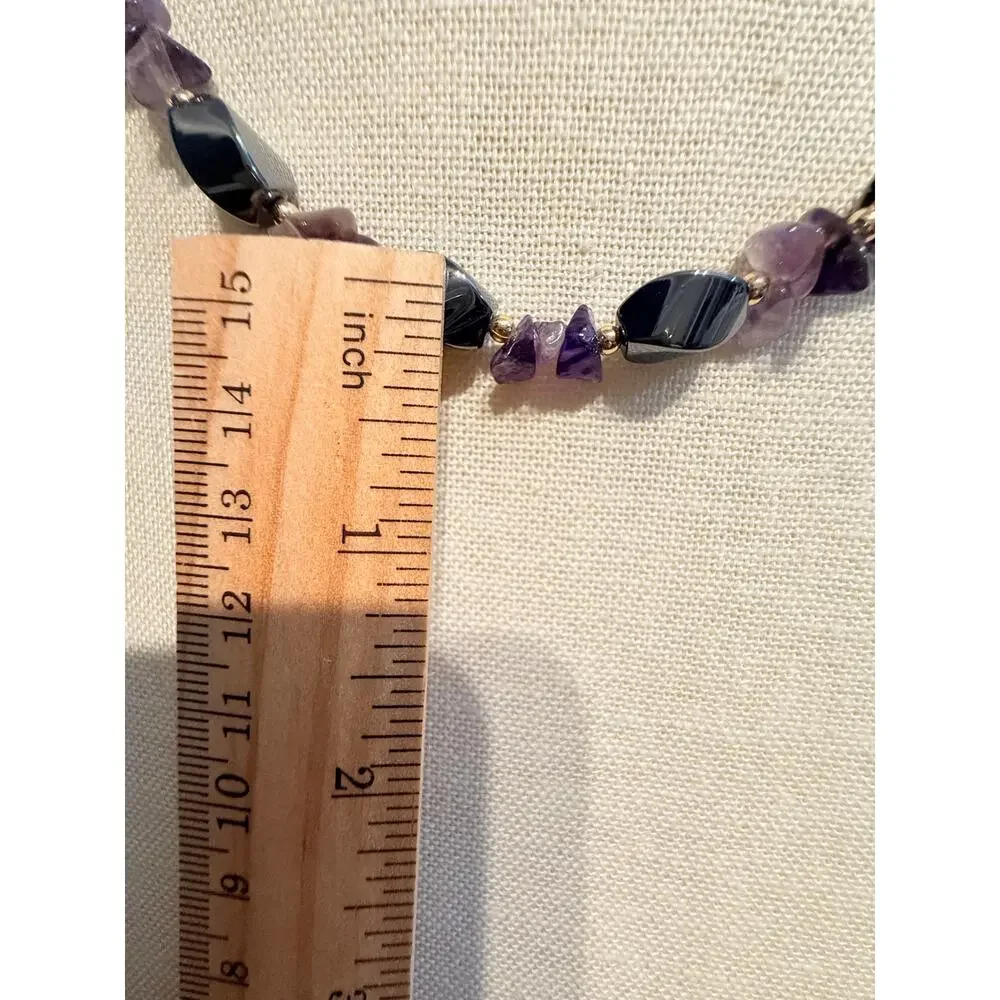 Vintage Genuine Amethyst & Hematite Beaded Necklace 18”